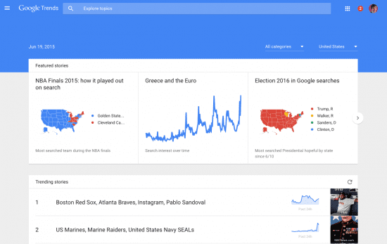 Google trends home page