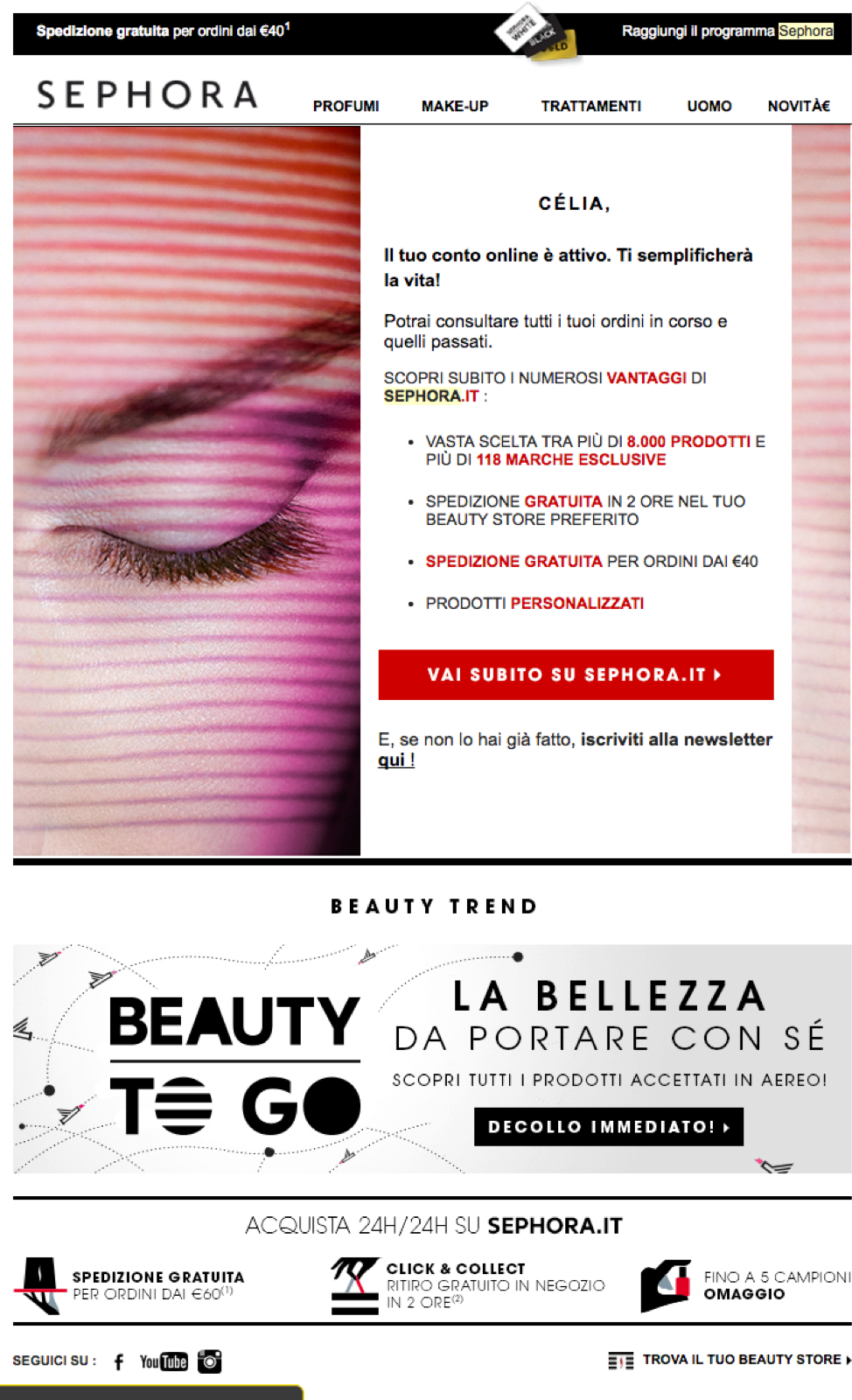 Sephora Italian welcome email
